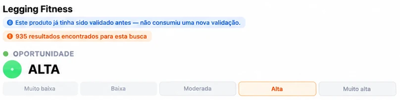 Detalhe do nível de oportunidade na Validação
